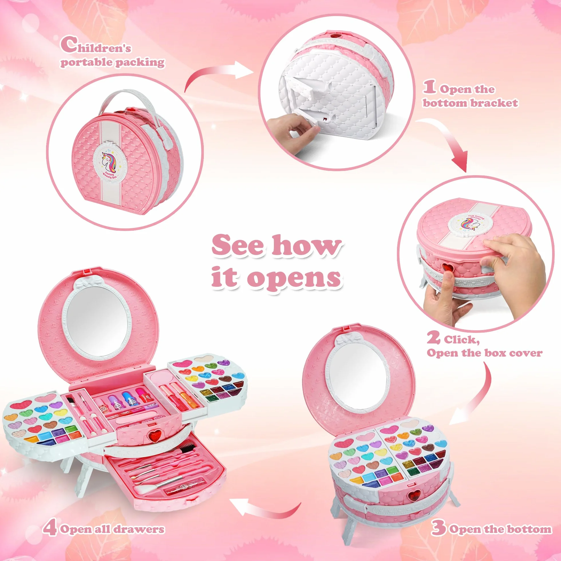 Mrabbitoo Set Trucchi Bambina - 66 pezzi Anallergici Lavabile Valigetta Trucchi Bambina, trousse Trucco Bimba, Giochi Natale Compleanno Regalo Principessa 3 4 5 6 7 8 9 10 11 12 Anni (rosa)