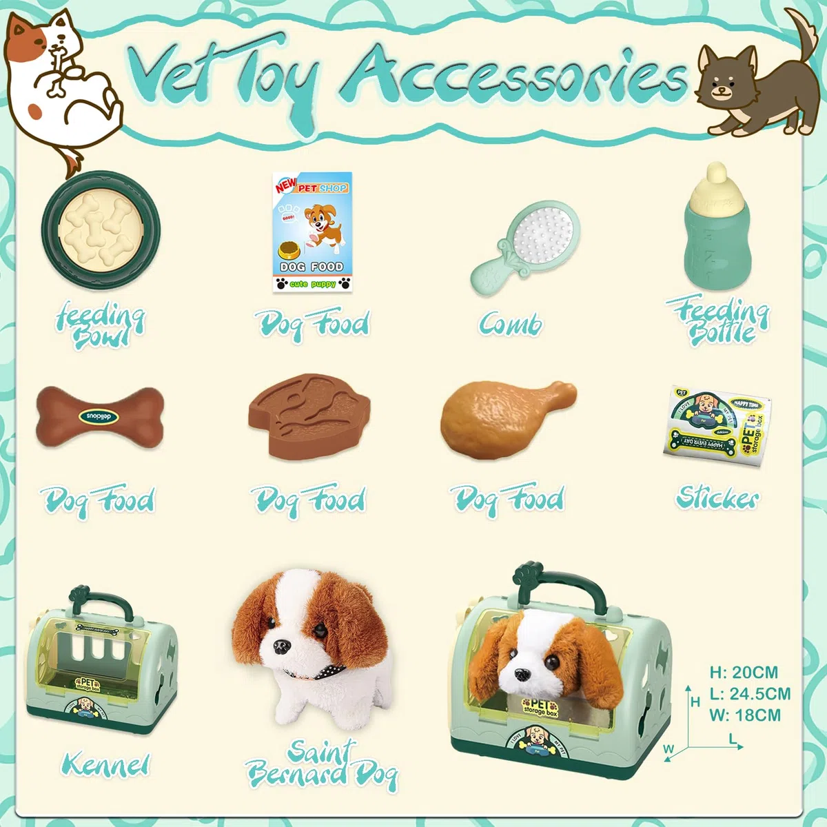 STAY GENT Cane Giocattolo Kit Valigetta Dottoressa Bambina Cagnolino Che Abbaia e Cammina 12Pezzi Peluche Cane Robot Pet Alimentazione Talk Gioco Regalo Giochi Bambini Bambina 2 3 4 5 6 7 Anni Femmina