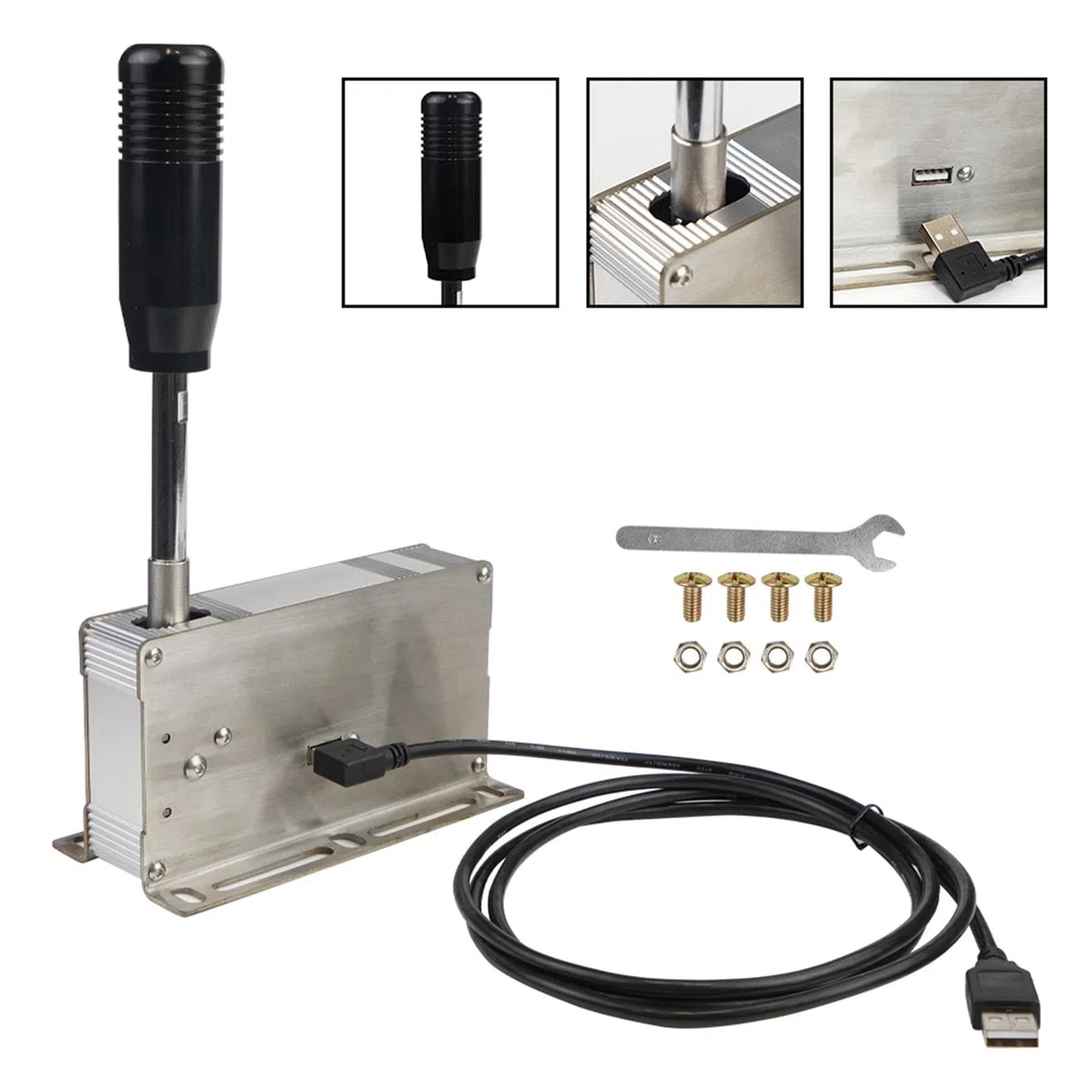 Qianly USB Sequenziale Shifter Metallo PC Cambio Sequenziale Simulazione Videogioco PC Freno a Mano USB per Simulatore Compatibile con Volante TMX G, Nero