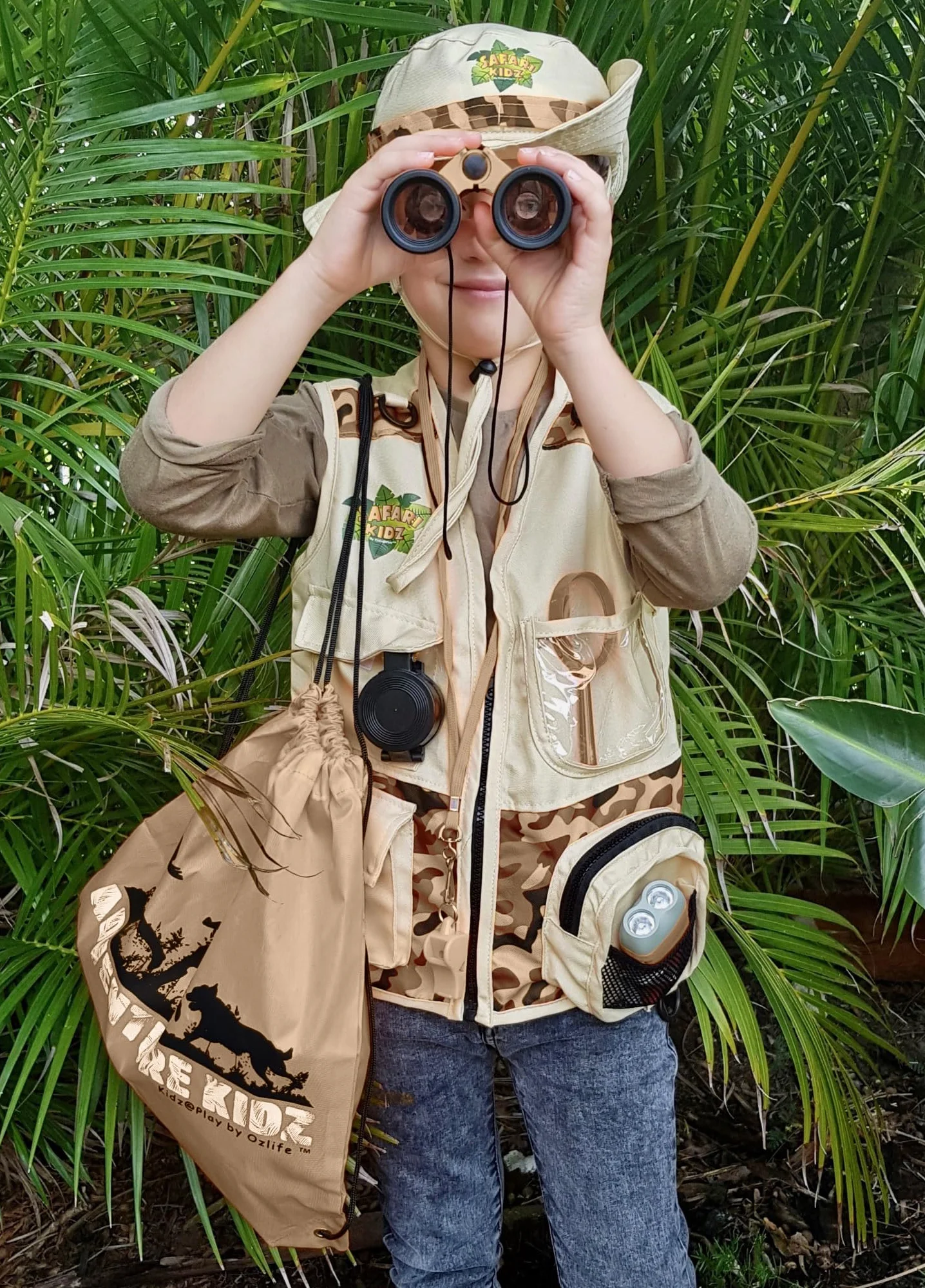 Tan Adventure Kidz - Kit per esplorazione all'aperto, binocolo, torcia, bussola, fischietto di volpe, lente d'ingrandimento, zaino, ottimo set regalo per giochi di simulazione