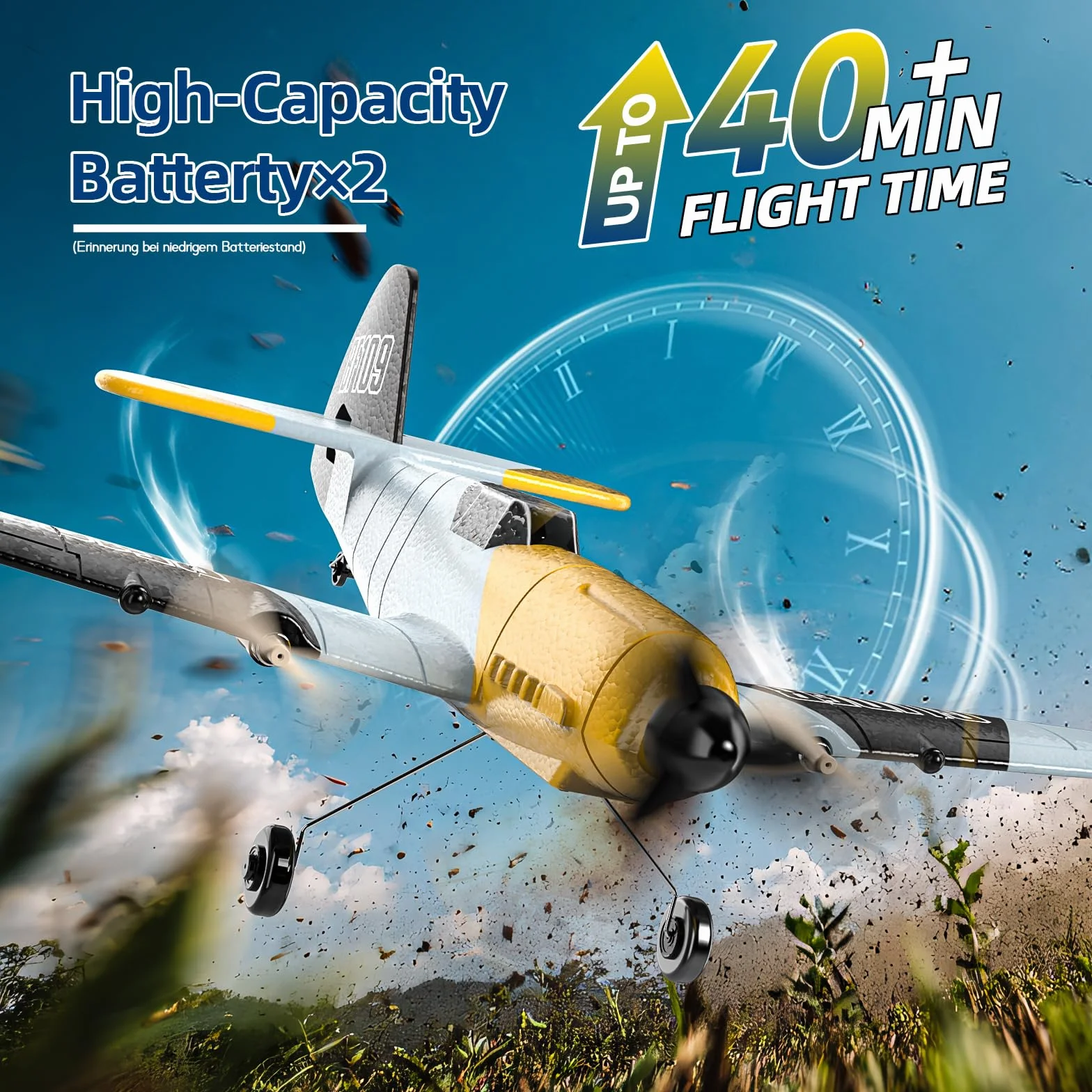 DEERC Aereo RC 3 canali BF-109 Giocattolo da caccia per aereo telecomandato, Stabilizzatore giroscopico a 6 assi da 2,4 GHz Aereo per aliante RTF, Facile da pilotare per Adulti Bambini Principianti…