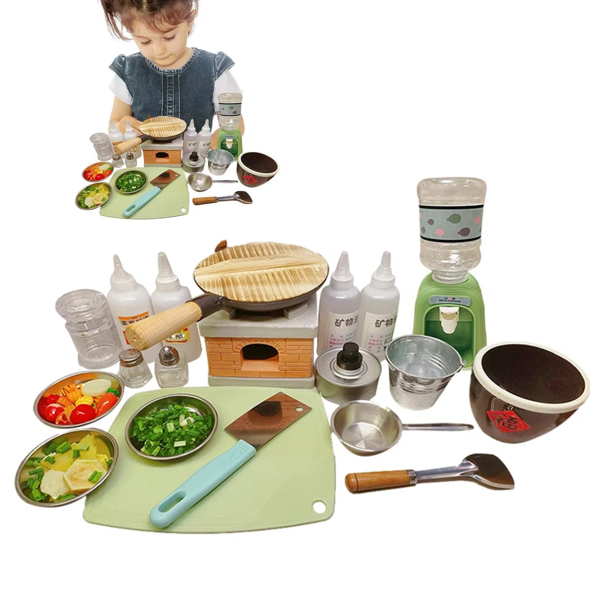 Set Di Cucina Mini Vero | Strumenti Educativi Per Cucina E Utensili Per Cucinare Reale | Fornello In Miniatura Attrezzi Per Cibo Reale Bottiglie Per Condimenti | per Bambini