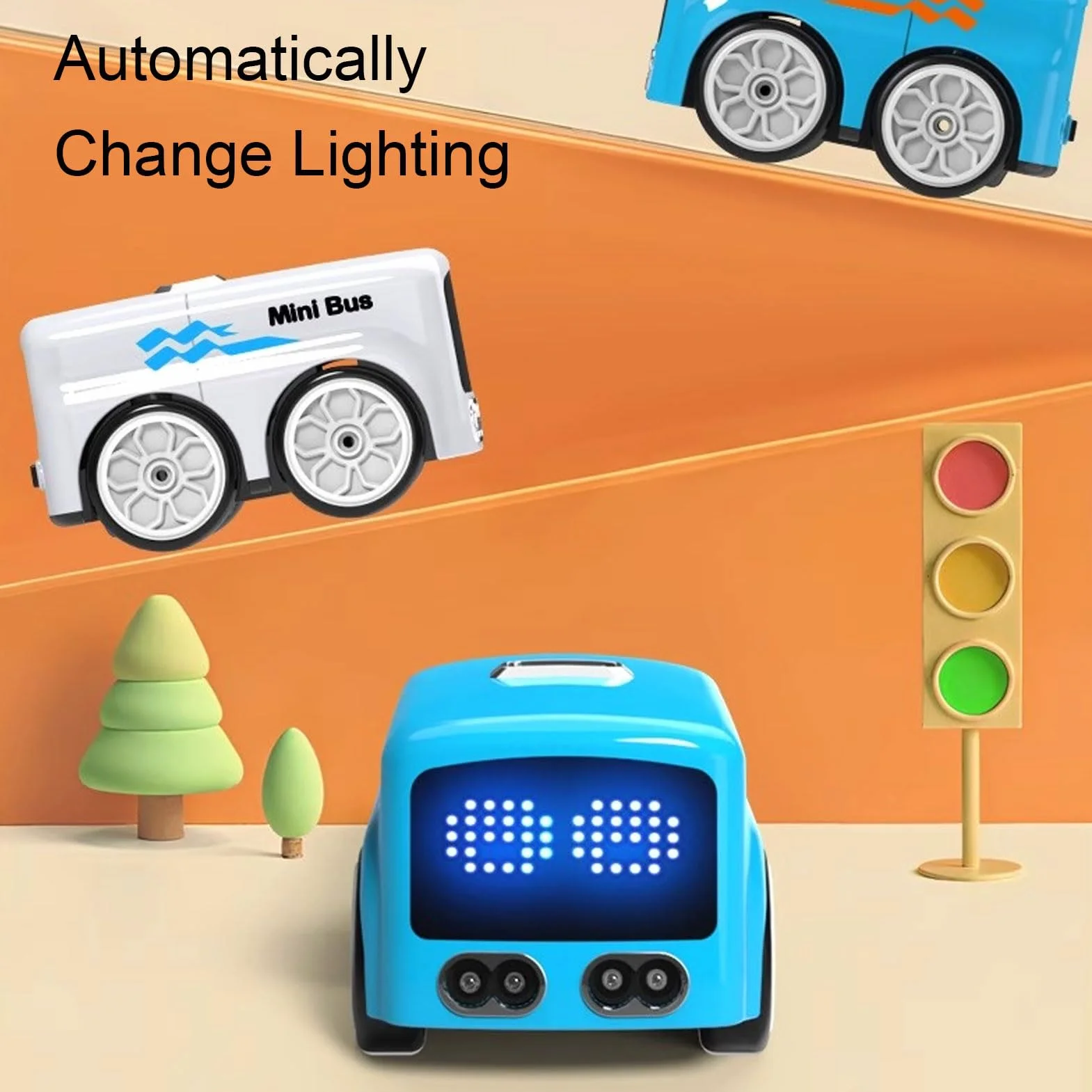 Magic Mini RC Bus, 2026 Gesti e Telecomando Smart Sensor Car, Tracciamento Automatico della Linea Veicolo RC Desktop con Luci di Espressione a LED (BLUE)