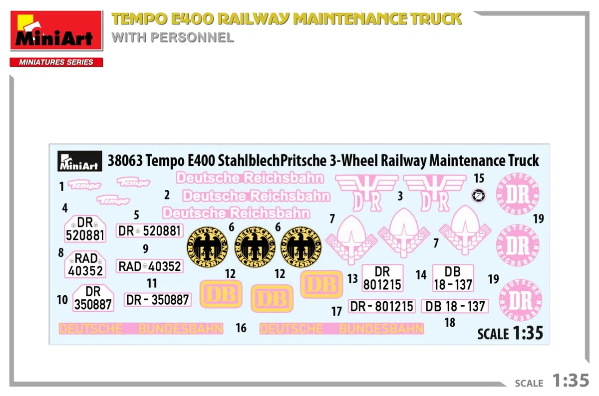 MiniArt - 1/35 TEMPO E400 RAILWAY MAINTENANCE TRUCK W/PERSON (10/23) *