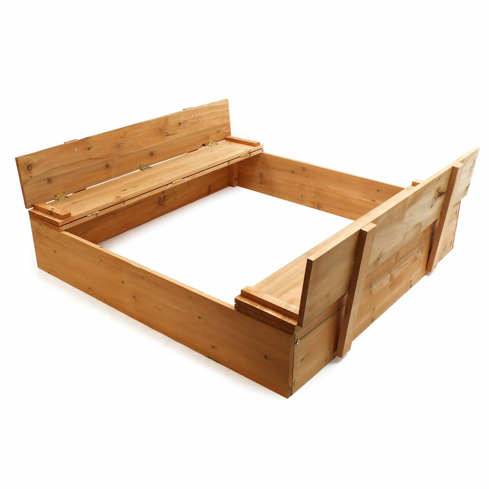 Wiltec Sabbiera in legno 98x98x18 cm con coperchio ribaltabile e panchine Sabbionaia
