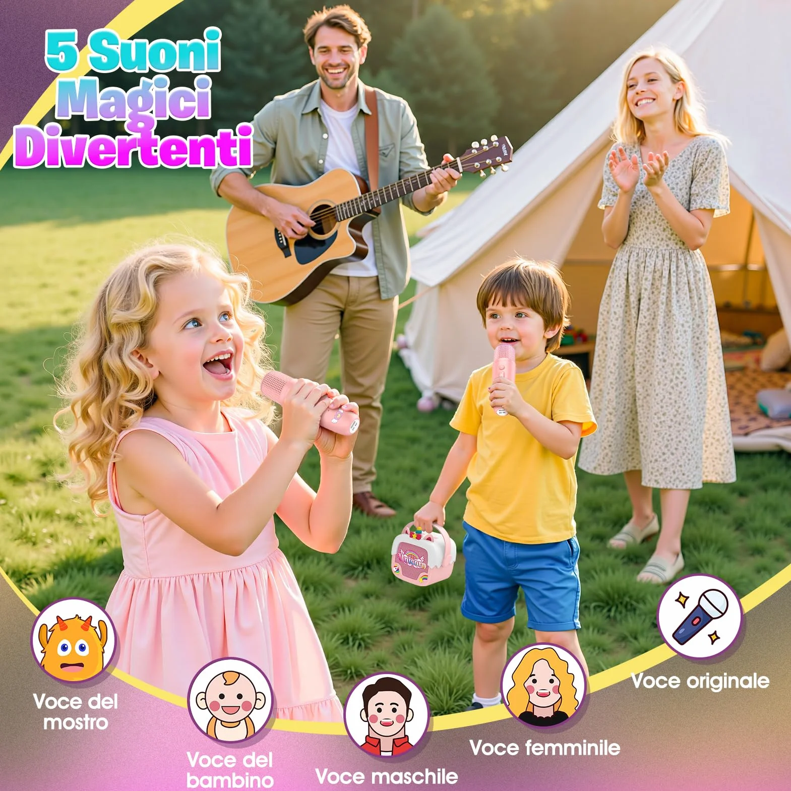 Karaoke dla Dzieci Unicorno Mikrofon Magiczny Prezent dla Dziewczynki 3-12 Lat