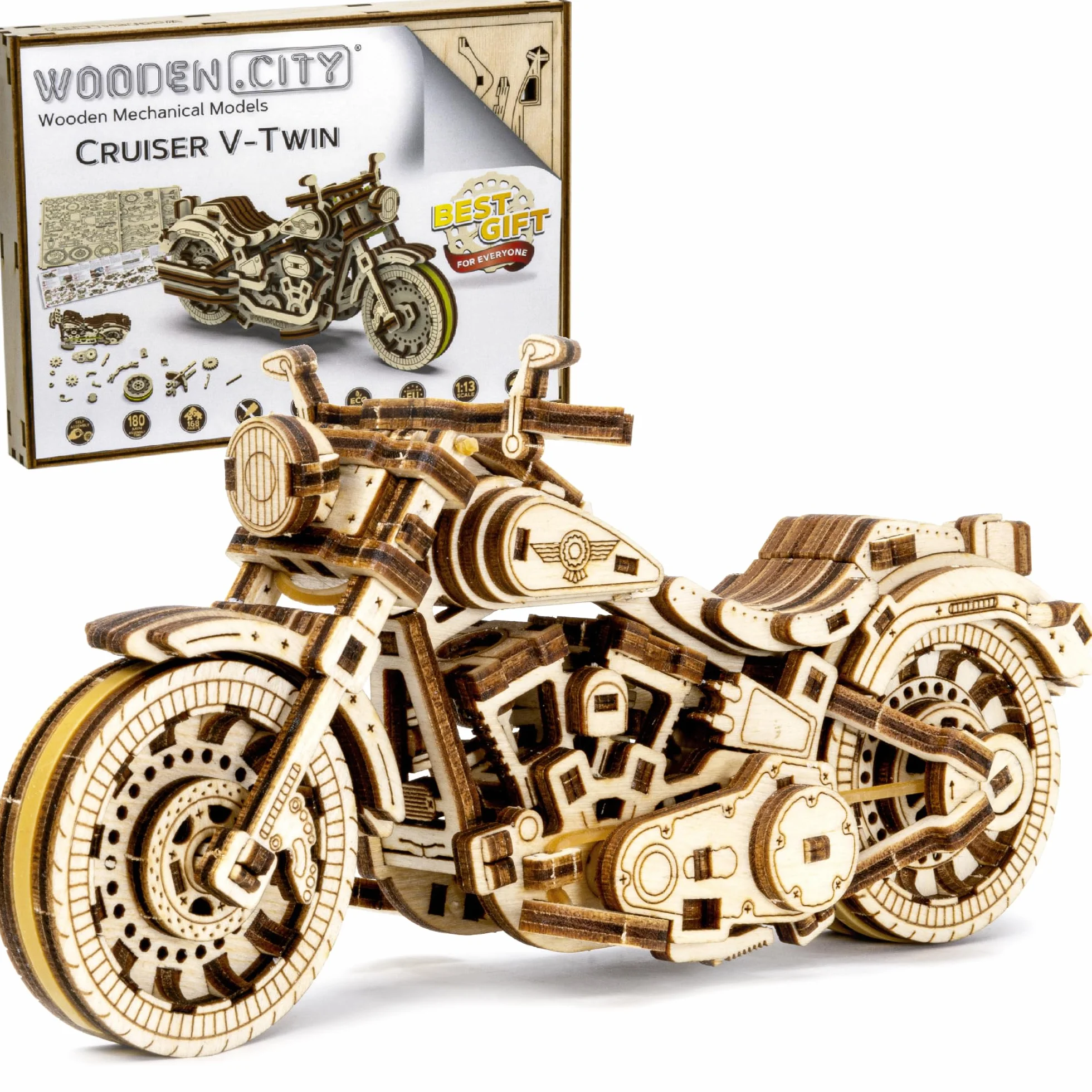 Wooden.City Kit Modello in Legno da Costruire Cruiser V-Twin - Puzzle 3D Moto - Meccanico - 3D Puzzle per Adulti e Adolescenti - Taglio Laser - Fai da Te