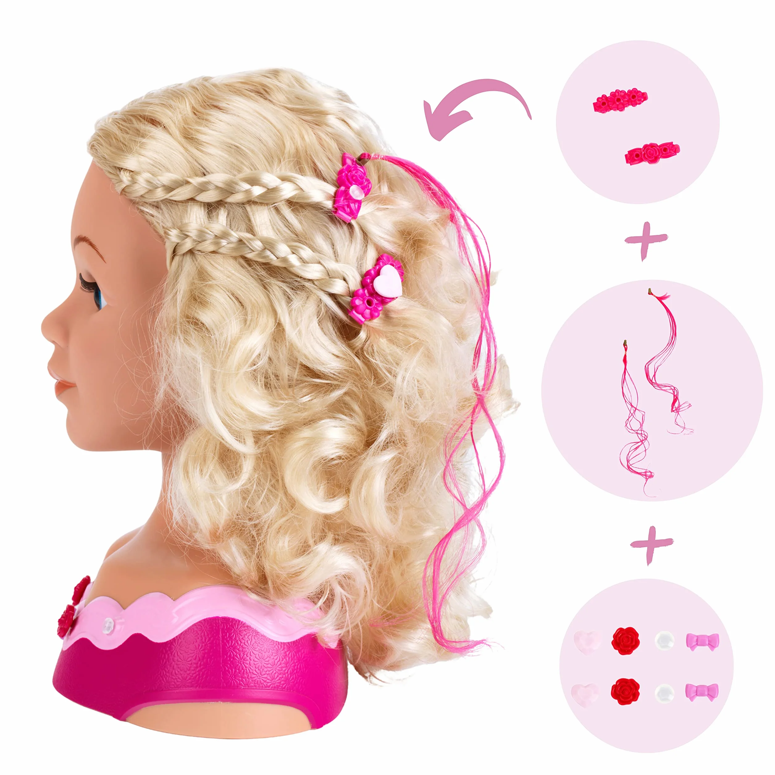 Theo Klein 5392 Busto per Trucco e acconciatura Emma, Include Cosmetici a Forma di Cuore e Accessori per Capelli, Capelli Lavabili e pettinabili, Giocattolo per Bambini dai 3 Anni in su