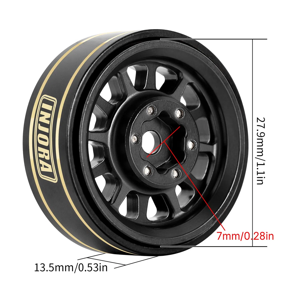 INJORA 1.0 Plus Ottone Beadlock Cerchi Ruota 4PCS 12 Raggi per TRX4M SCX24 FCX24 1/24 1/18 RC Crawler Auto, 42g/pz(Nero)