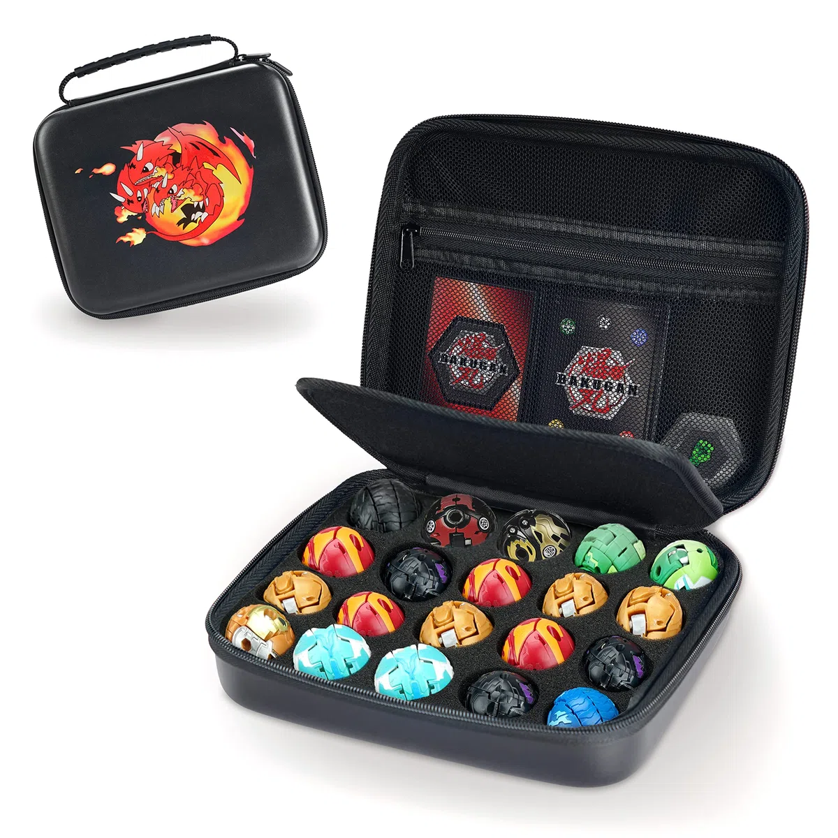 Giocattolo Organizzatore Custodia Compatibile con Figure Bakugan, BakuCores e Figure Fighter, Mini Giocattolo Contenitore Custodia (20 tasche, Nero) (Senza giocattoli)