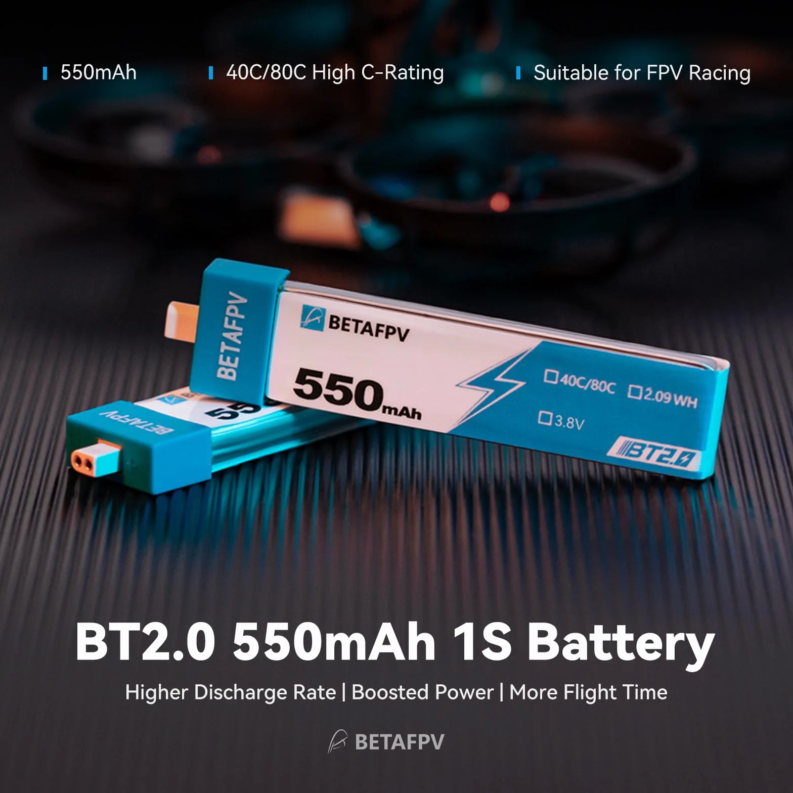 BETAFPV 4pcs BT2.0 550mAh 1S Battery 4.35V 40C/80C Lipo Battery with BT2.0 Connector Compatible for 75-85mm 1S FPV Racing Whoop Drone Quadcopters like Meteor75 Pro FPV Drone