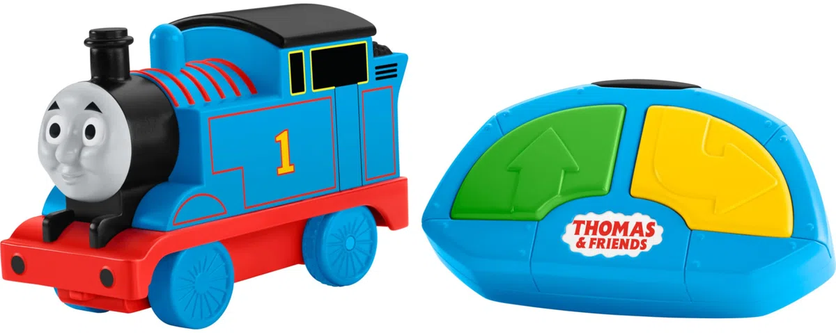 Fisher-Price My First Thomas & Friends R/C Thomas, battery-powered remote-controlled train engine with character phrases for toddlers, GPV86