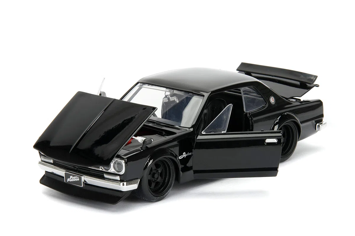 Jada - Fast and Furious Brian's Nissan Skyline GT-R 2000 1971, 253203004, +8 anni, Die-cast, in scala 1:24, parti apribili, con Spoiler, sistema a ruota libera