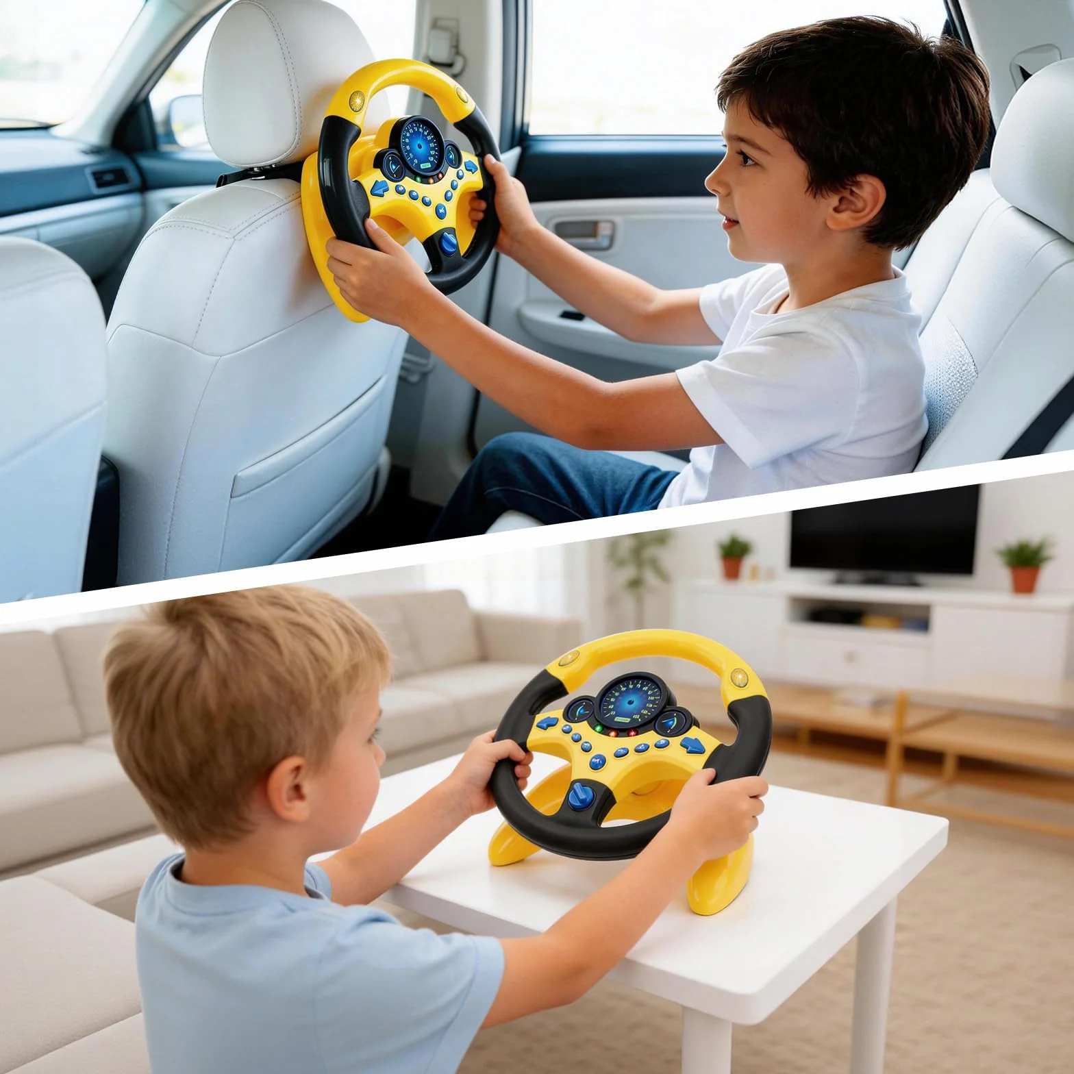 deAO Volante per Auto per Bambini Giocattolo d'Imitazione per Guida Simulata con Effetti Luminosi e Sonori Musicali per Ragazzi e Ragazze –Giallo