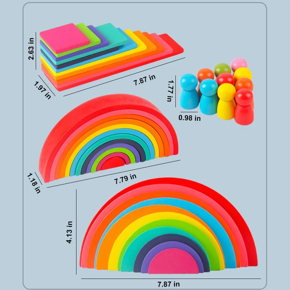 Kiuiom 4 Pezzi Arcobaleno Giocattolo In Legno,Blocco Arcobaleno Impilabile,Mattoncini Impilabili Per Bambini Piccoli,Giocattolo Educativo Montessori Da Costruzione,per Ragazzo Ragazza Regalo
