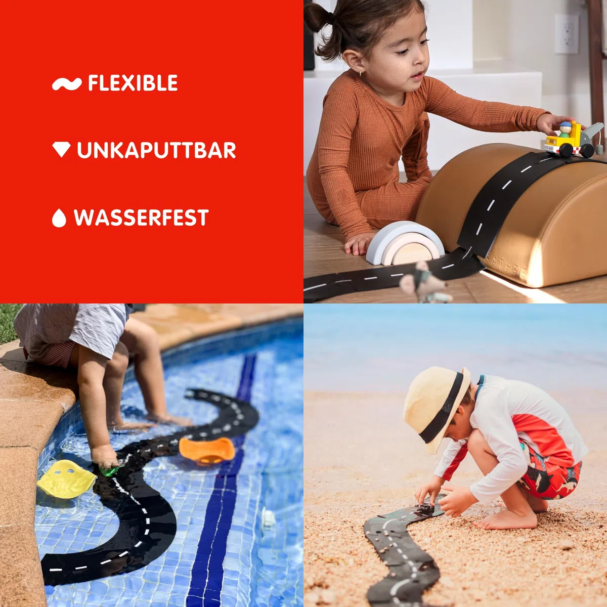 waytoplay, Set da Costruzione per Strada Giocattolo, 12 Pezzi, Colore Nero con Strisce Bianche