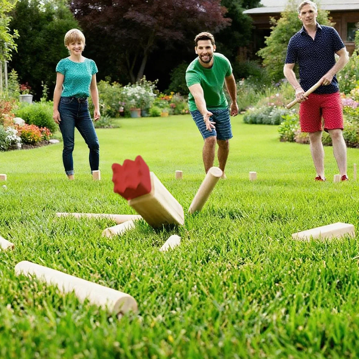 Kubb Gioco Legno - 22 Pezzi Gioco in Legno da Esterno e Borsa - Giochi da Lancio da Esterno - Kubb Viking Game, per 2-12 Giocatori - per Giardino, Prato e Campeggio