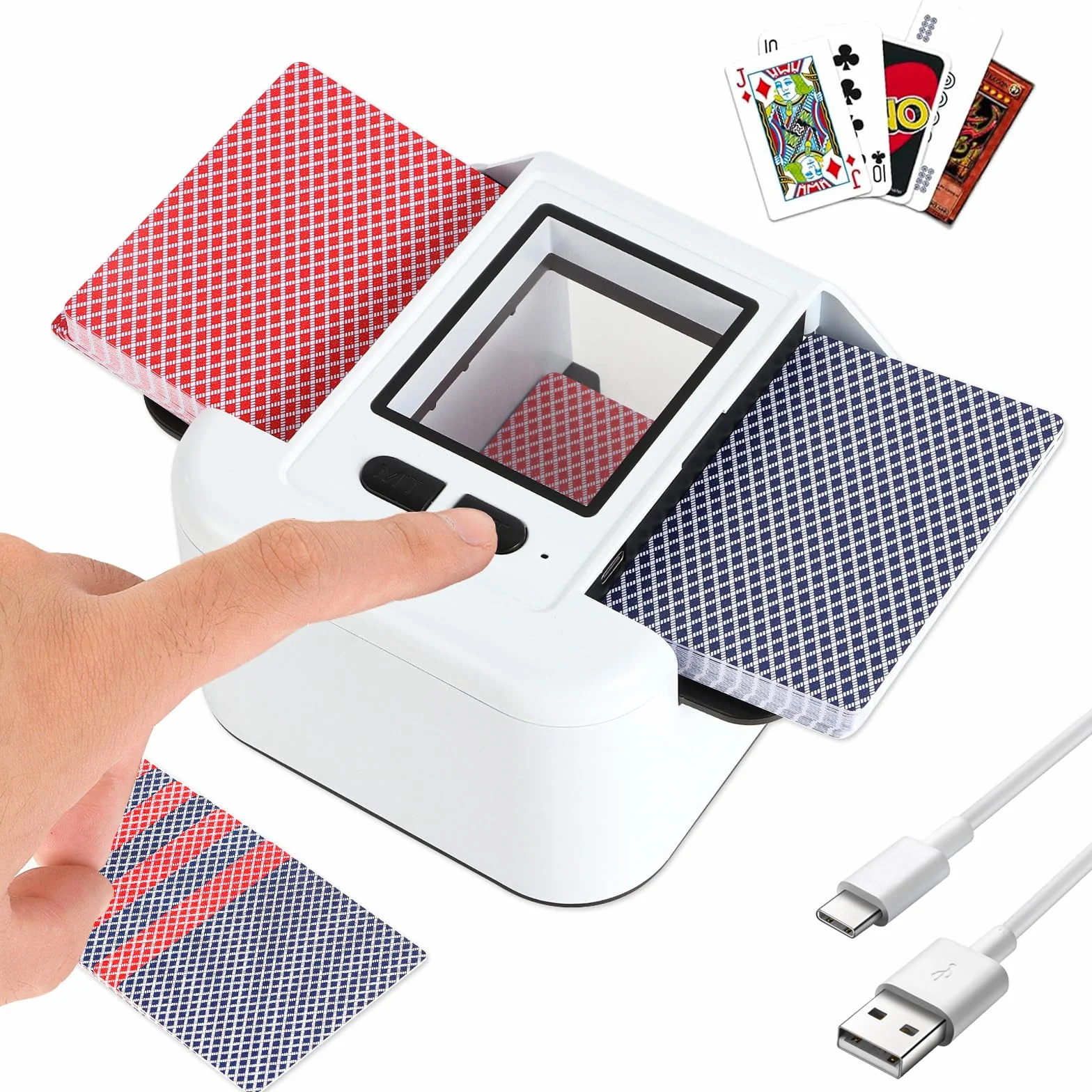 Mescolatore Automatico di Carte da Gioco, Mischiatore Elettrico Portatile per Schede di Diverse Dimensioni, 2000mAh Ricaricabile per Poker, Blackjack, Texas Hold'em (A-Bianco)
