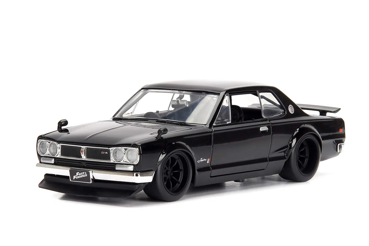 Jada - Fast and Furious Brian's Nissan Skyline GT-R 2000 1971, 253203004, +8 anni, Die-cast, in scala 1:24, parti apribili, con Spoiler, sistema a ruota libera
