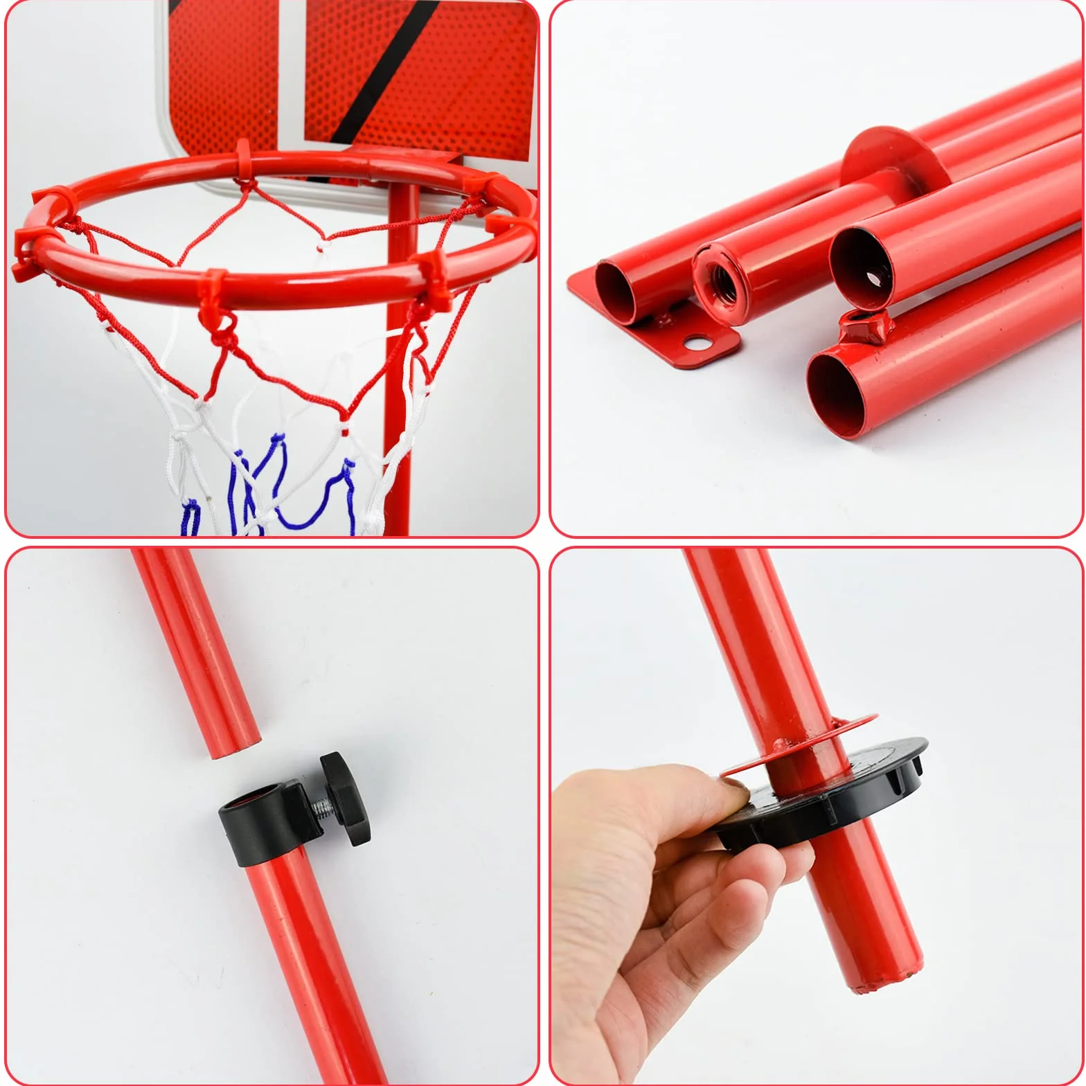 Canestro Basket Bambini e Supporto, portatile da 50 cm-150 cm Regolabile per interni ed esterno, Con 3 palle, rete, pompa