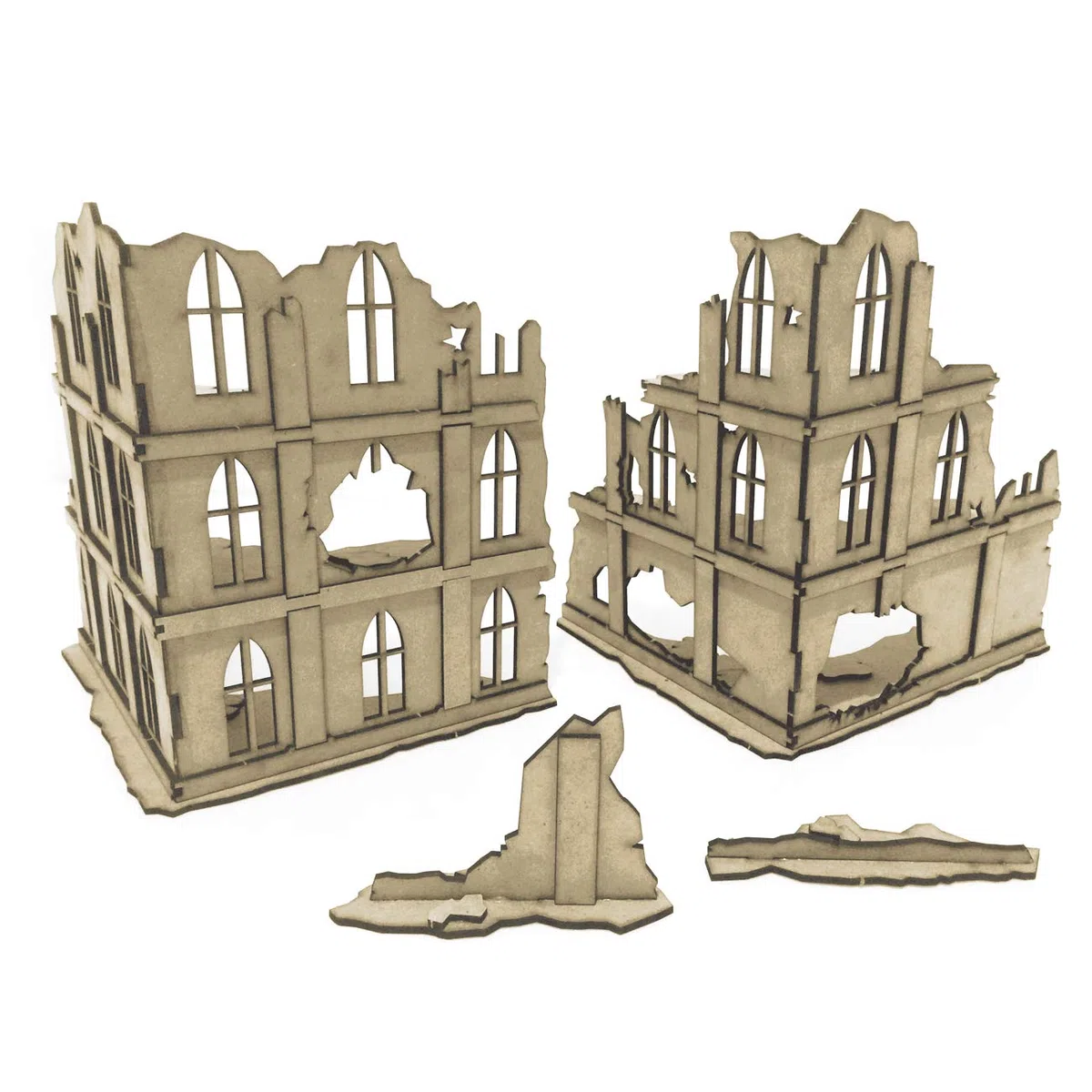 Urban Ruins 02 - Set di Elementi scenici di Città in rovina per Miniature in Scala 28mm/35mm - Tabletop Miniatures wargame 3D Scenery Terrain - MDF 3mm