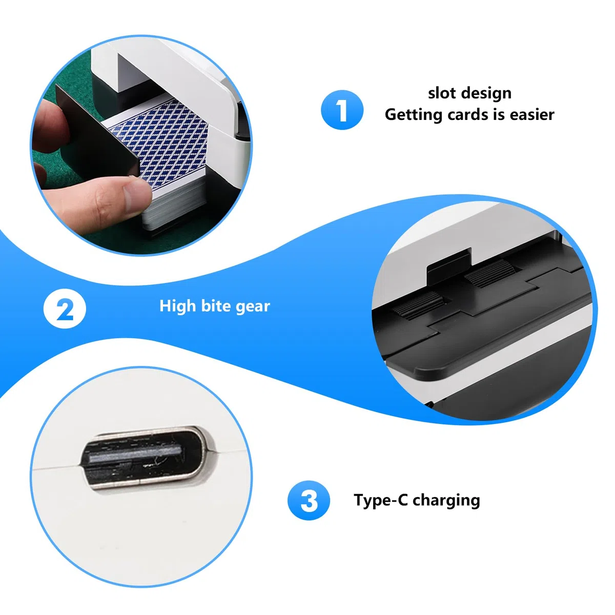 Mixer per carte elettrico, automatico per 1-2 mazzi, miscelatore elettrico con 2000 mAh ricaricabile, auto compatibile con poker, UNO, max 9,8 x 6,5 cm
