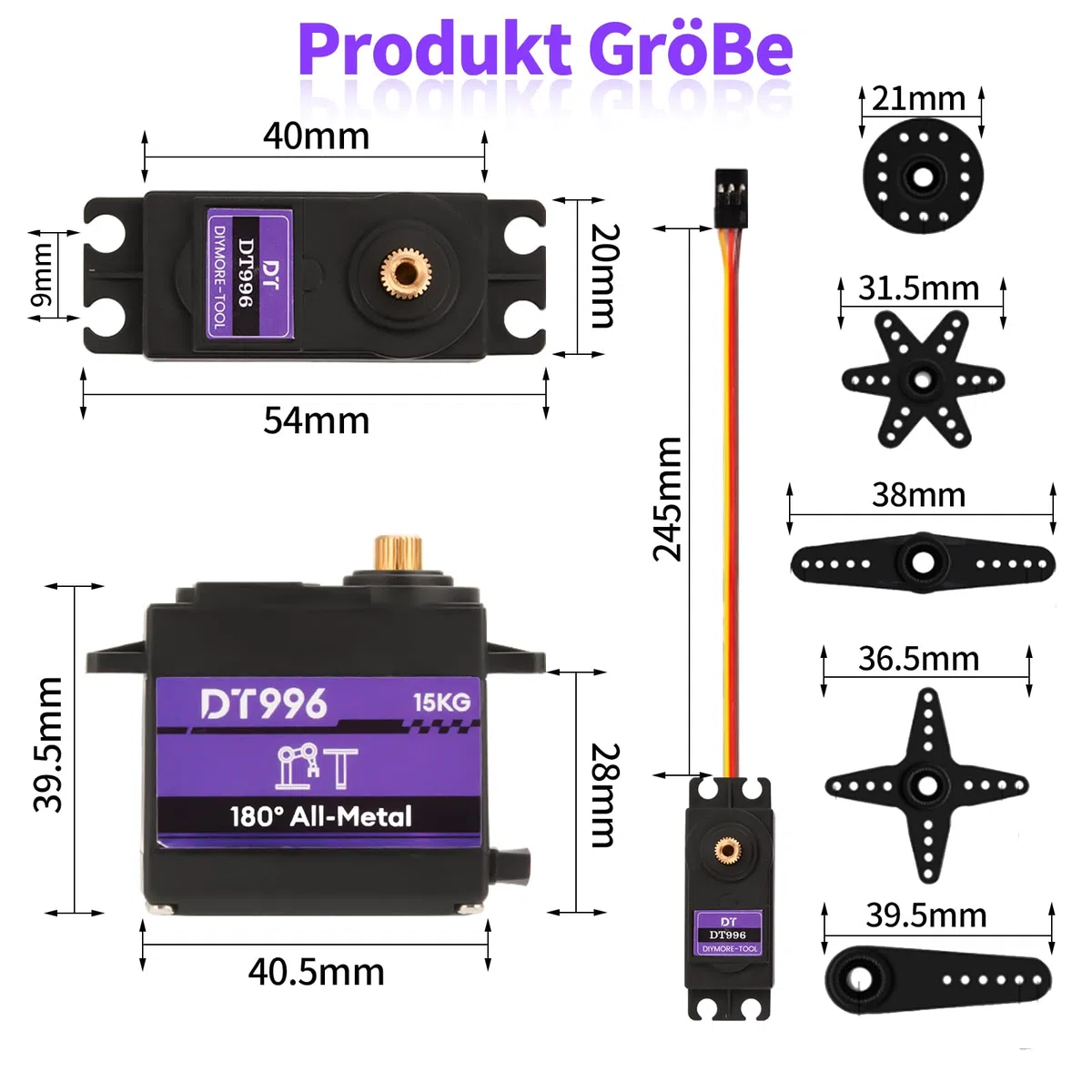 15kg Digital Servo mit Hohem Drehmoment Metallgetriebe RC Servomotor,6V,180°,für RC Car 1/10 1/8 Aircraft Boat Robot Helicopter[5PCS]