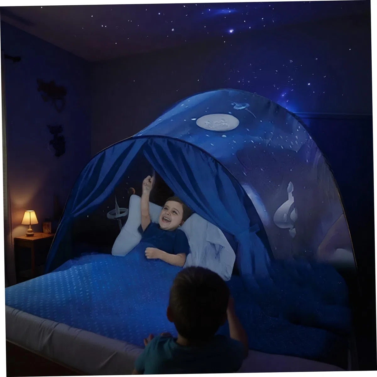 Tenda da Letto per Bambini per Ragazze e Ragazzi, Tenda da Letto Pieghevole a Tema Spaziale per Sale Giochi da Camera da per Bambini