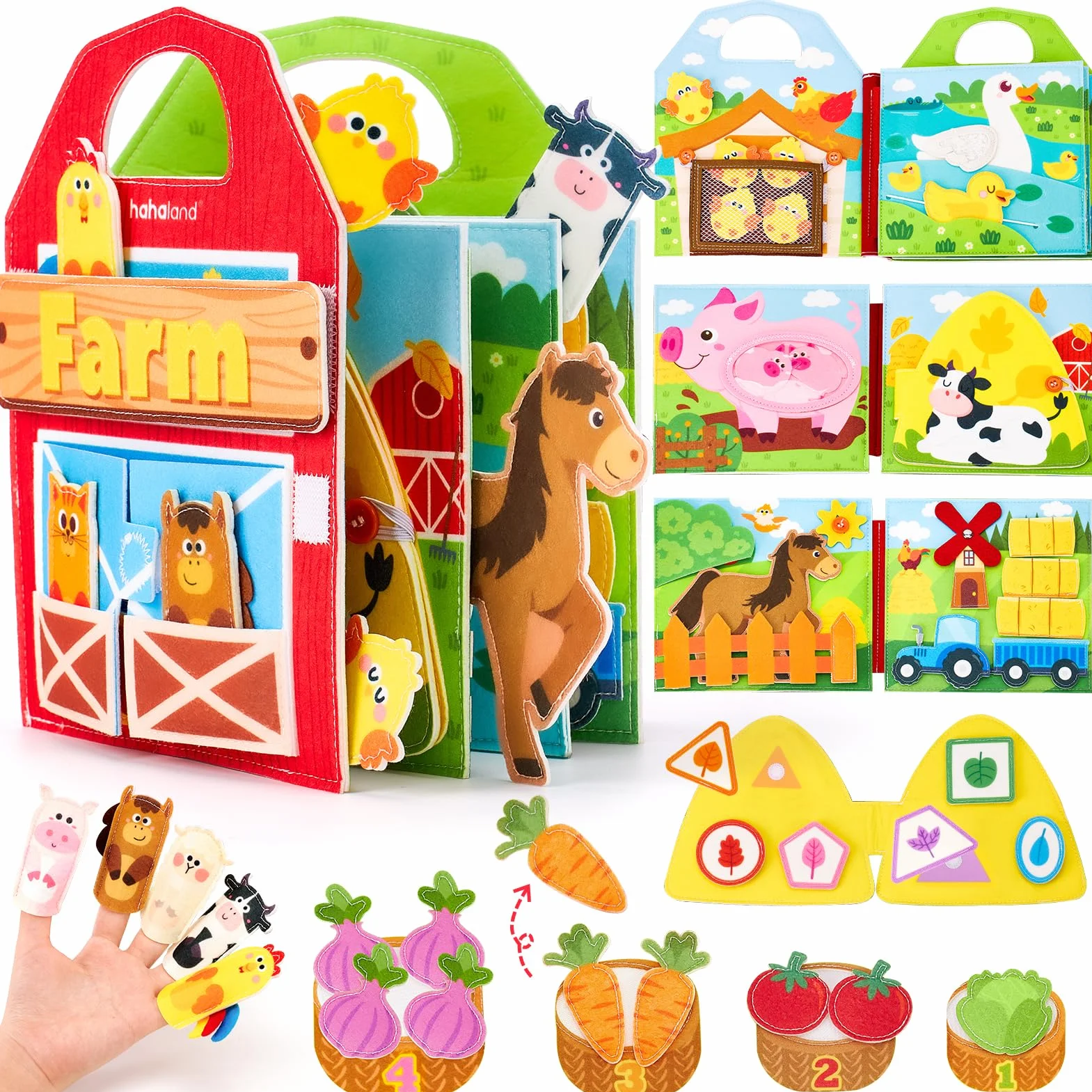 hahaland Libro Montessori Interattivo 1 Anno - Montessori Busy Board Feltro Pannello Sensoriale Bambini 1 2 3 Anni - Quiet Book Educativo Regalo Bimbo Bimba