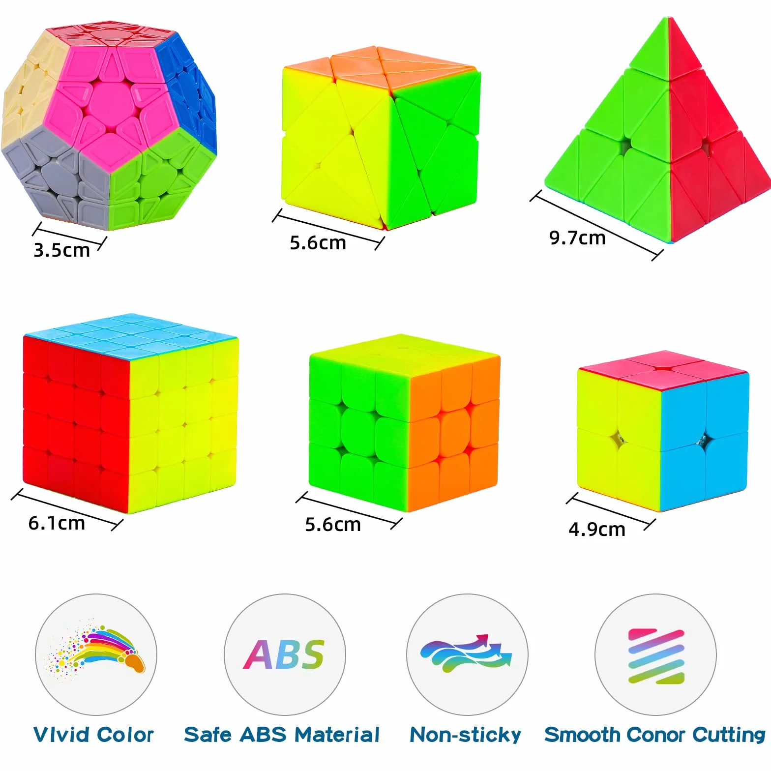 Coolzon Set di 6 Cubi Magici di Velocità, Set di 6 Cubi Magici di Velocità 2x2x2 3x3x3 4x4x4 Pyraminx Megaminx Skewb Cubi Magici Senza Adesivo Puzzle Cubo Giocattolo per Bambini e Adulti