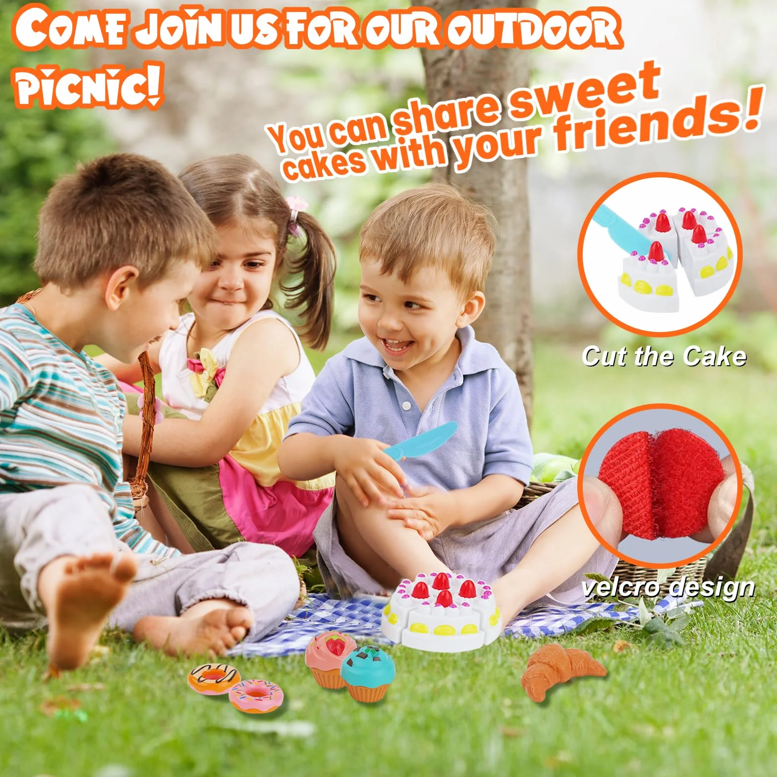 Cucina Giocattolo per Bambini,Accessori Cucina Bambini con Cestino da Picnic ,Tappetino, Dolce e Caffettiera,Cibo Giocattolo,Giocattoli da Picnic per Bambina 3 4 5 anni (Blu)