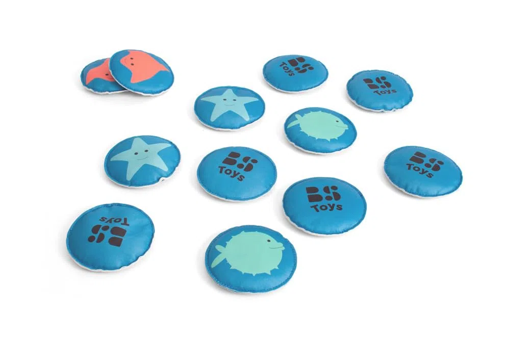 BS Toys Diving Memo - Animali Riempiti di Sabbia - Neoprene - Adatto per Bambini dai 6 Anni - Gioco di Memoria - Gioco in Piscina - Gioco da Viaggio - Giocattoli per Piscina - 12 pezzi