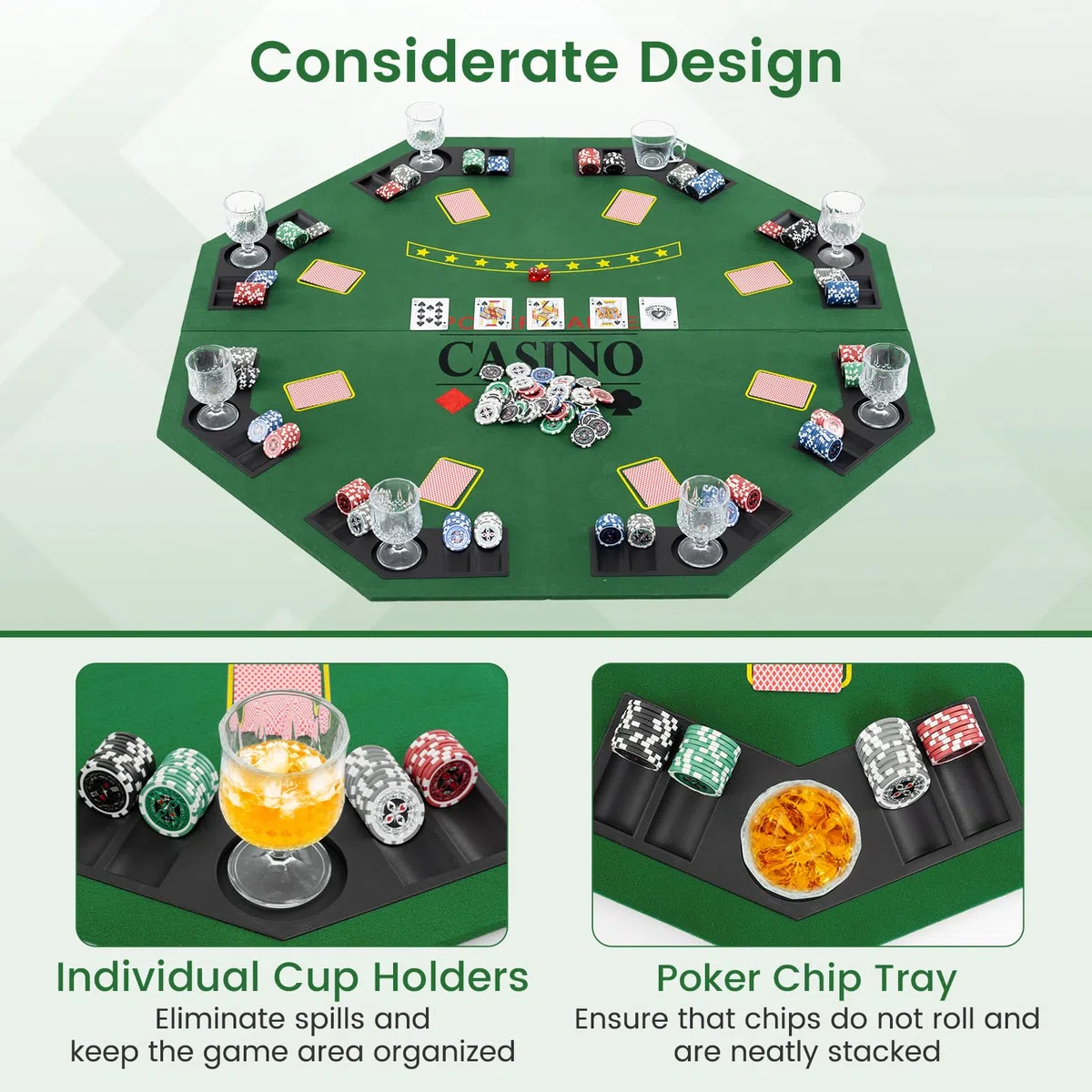 Giantex 121,9 cm tavolo da poker ottagonale top verde 8 lettore di quattro volte pieghevole da tavolo pieghevole e custodia per il trasporto, verde scuro
