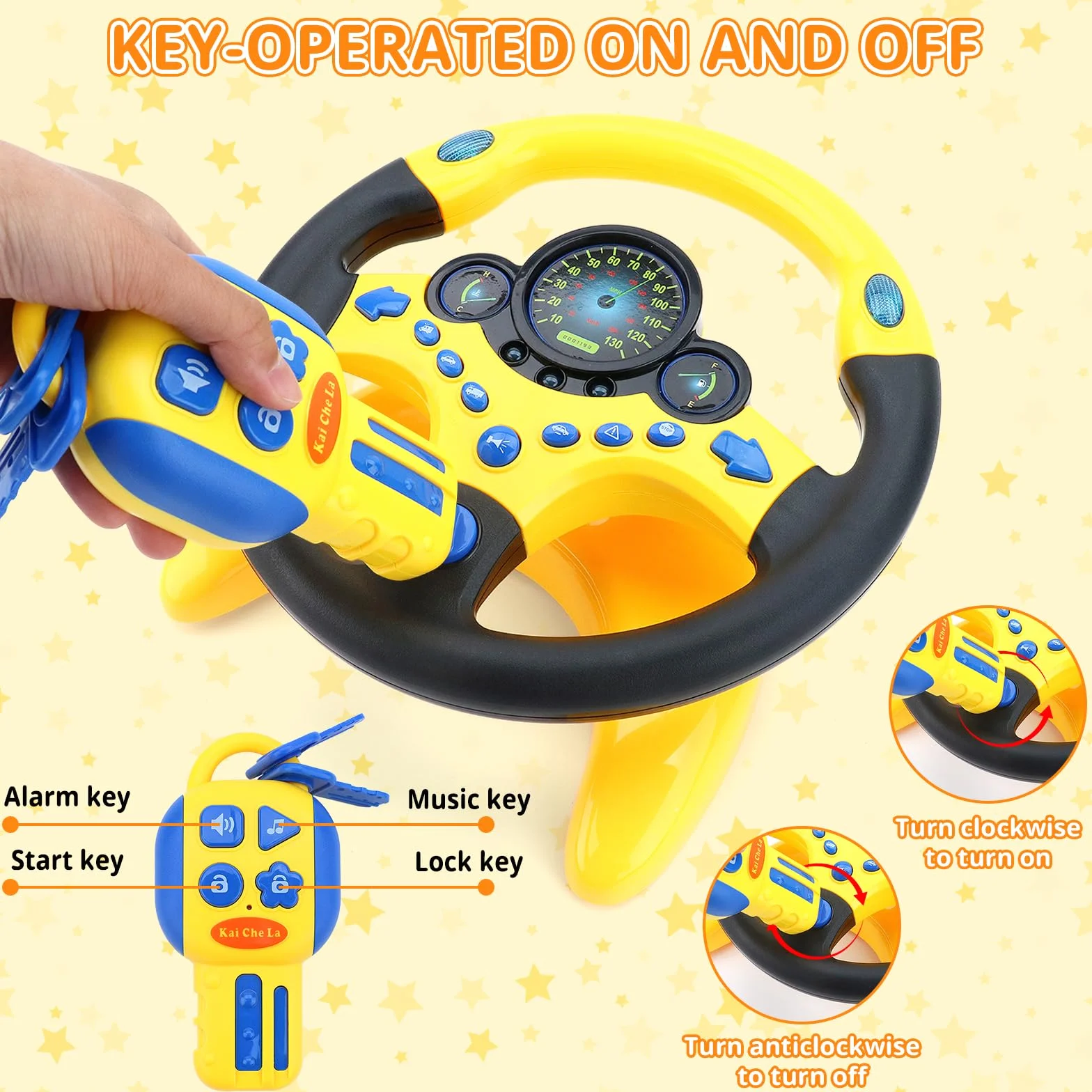 deAO Volante per Auto per Bambini Giocattolo d'Imitazione per Guida Simulata con Effetti Luminosi e Sonori Musicali per Ragazzi e Ragazze –Giallo