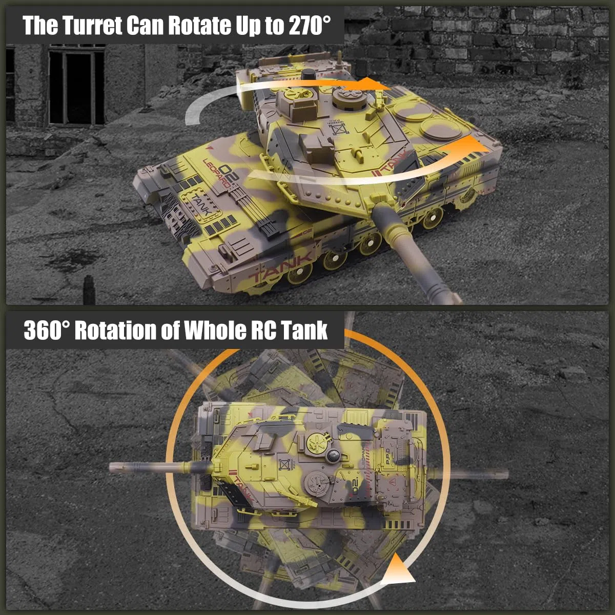 Carro Armato RC che Spara per Bambini Adulti, Modello di Veicoli Militari con Controllo Remoto 2.4G, Carro Armato dell'Esercito Giocattolo con Suono Demo Automatico, Luce, Fumo, 13 Canali