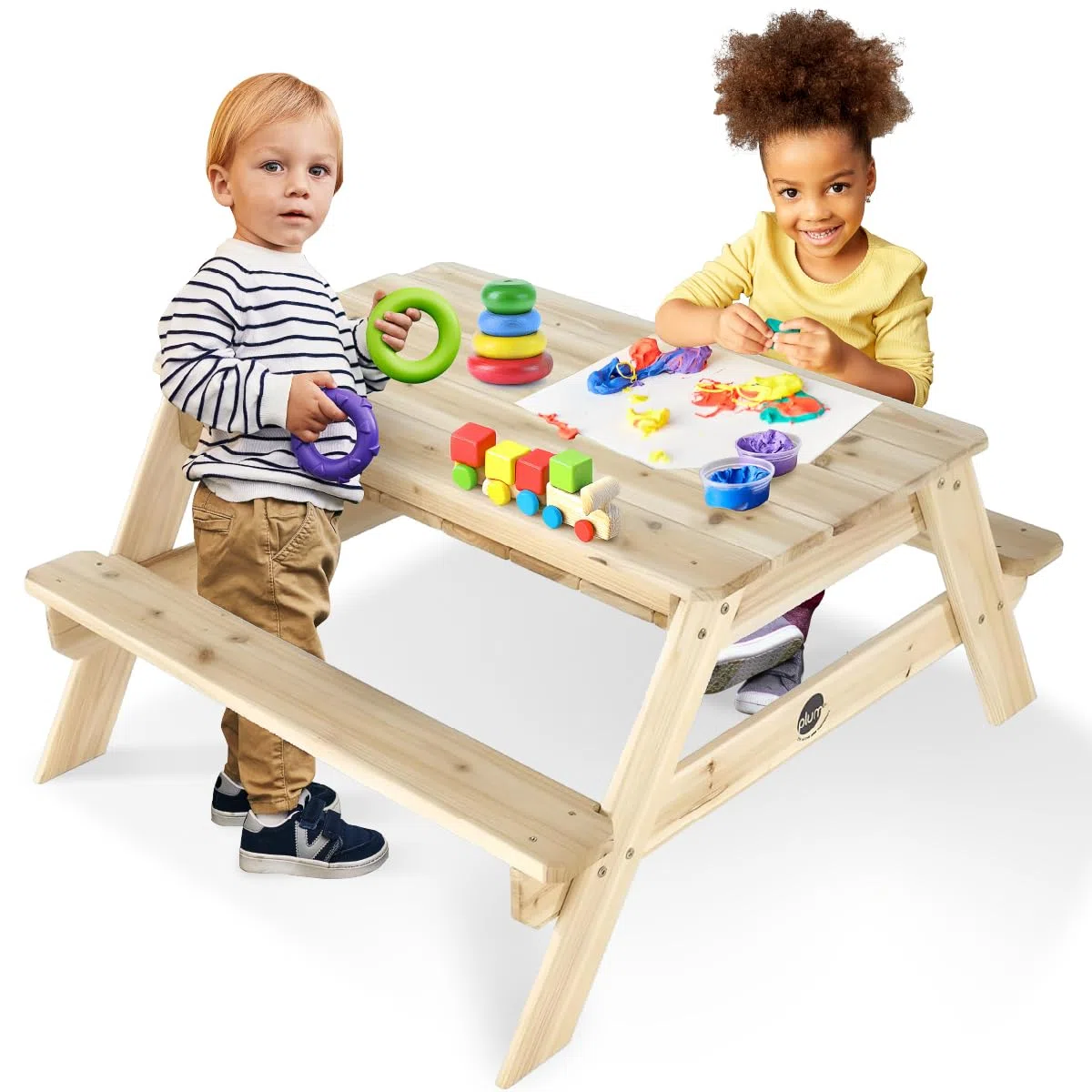Tavolo da picnic in legno con sabbia e acqua Plum Surfside
