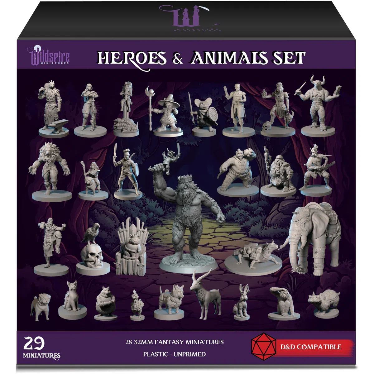 Wildspire Heroes, Compagni Animali NPC e Re Troll per DND Miniature 28mm-32mm - Figure Fantasy Non Verniciate per Dungeons and Dragons, D&D, Pathfinder