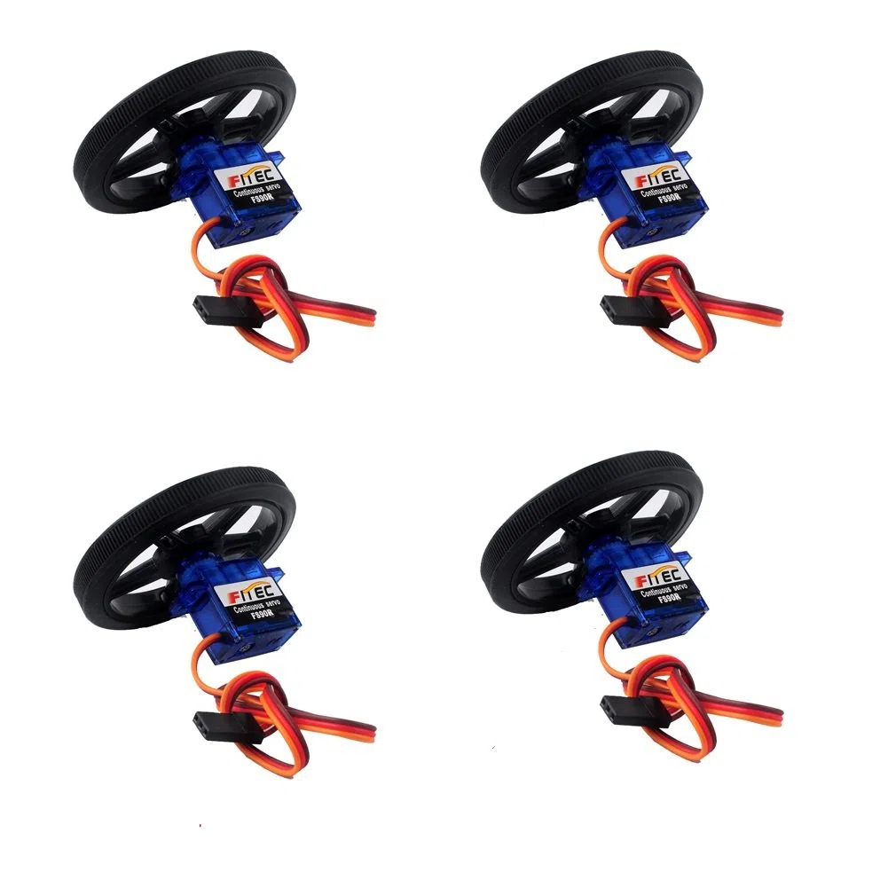 Feetech FS90R - Micro servomotore a rotazione continua a 360 gradi + ruota RC per Arduino Micro:bit (confezione da 4)