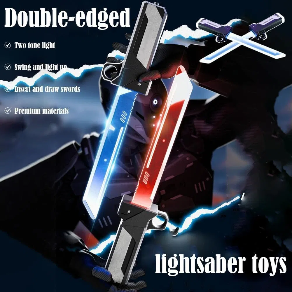2 Pezzi Set Spade Luminose - Spade Duello Lampeggianti A Doppia Lama Spada Retrattile Rossa E Blu Neon per Feste in Maschera E Cosplay per Bambini