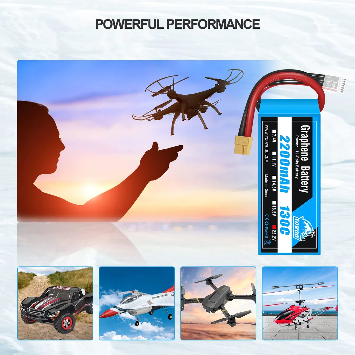 Yowoo 2pcs 6s Lipo Batteria 22.2V 2200mAh 130C con XT60 Connettore Grafene Batteria per RC Evader BX Auto RC Truck RC Truggy RC Airplane UAV Drone FPV