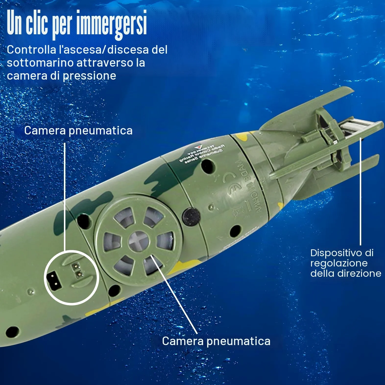 OBEST Mini RC Giocattolo Sottomarino, Telecomandata Modello di Barca Subacquea, 6 Canali Simulato Militare Nave Subacquea Elettrica, Radiocomandato Barca Regalo Compleanno per Bambini dai 3 Anni in su