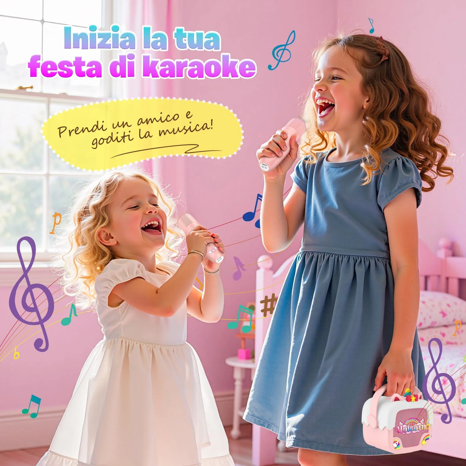 Karaoke dla Dzieci Unicorno Mikrofon Magiczny Prezent dla Dziewczynki 3-12 Lat