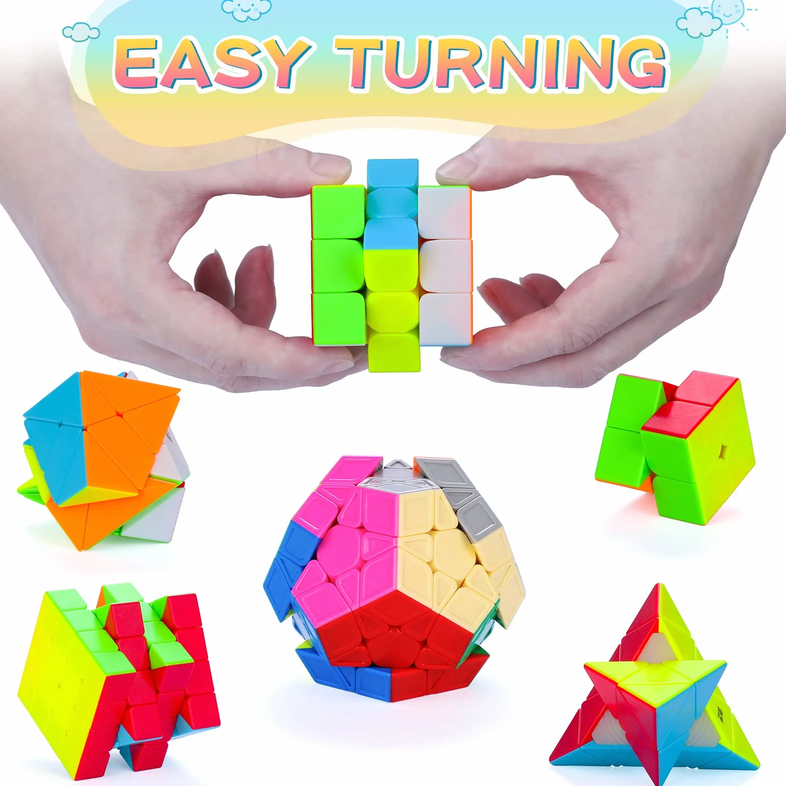 Coolzon Set di 6 Cubi Magici di Velocità, Set di 6 Cubi Magici di Velocità 2x2x2 3x3x3 4x4x4 Pyraminx Megaminx Skewb Cubi Magici Senza Adesivo Puzzle Cubo Giocattolo per Bambini e Adulti