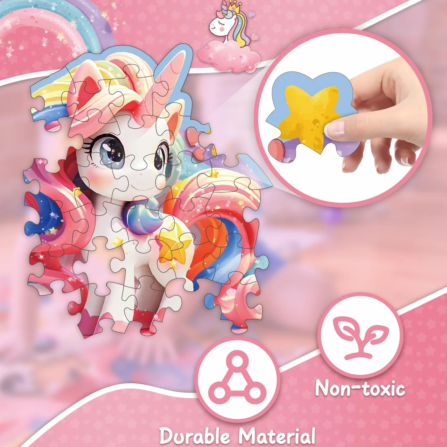 Kiztoys Puzzle da pavimento unicorno giocattolo per ragazze – regalo unicorno per bambini 3 4 5 6 7 8 anni, 45 pezzi grande puzzle rosa giocattolo dai 3 agli 8 anni in su