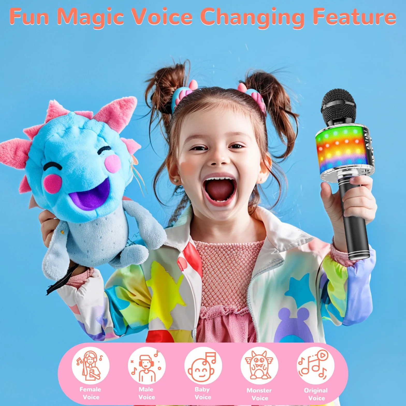 Ankuka Microfono Karaoke Bluetooth Wireless Microfono Bambini Regalo per Bambini 3-12 Anni Microfono Giocattolo Cambia Voce, Compatibile con Android, iOS, PC Nero