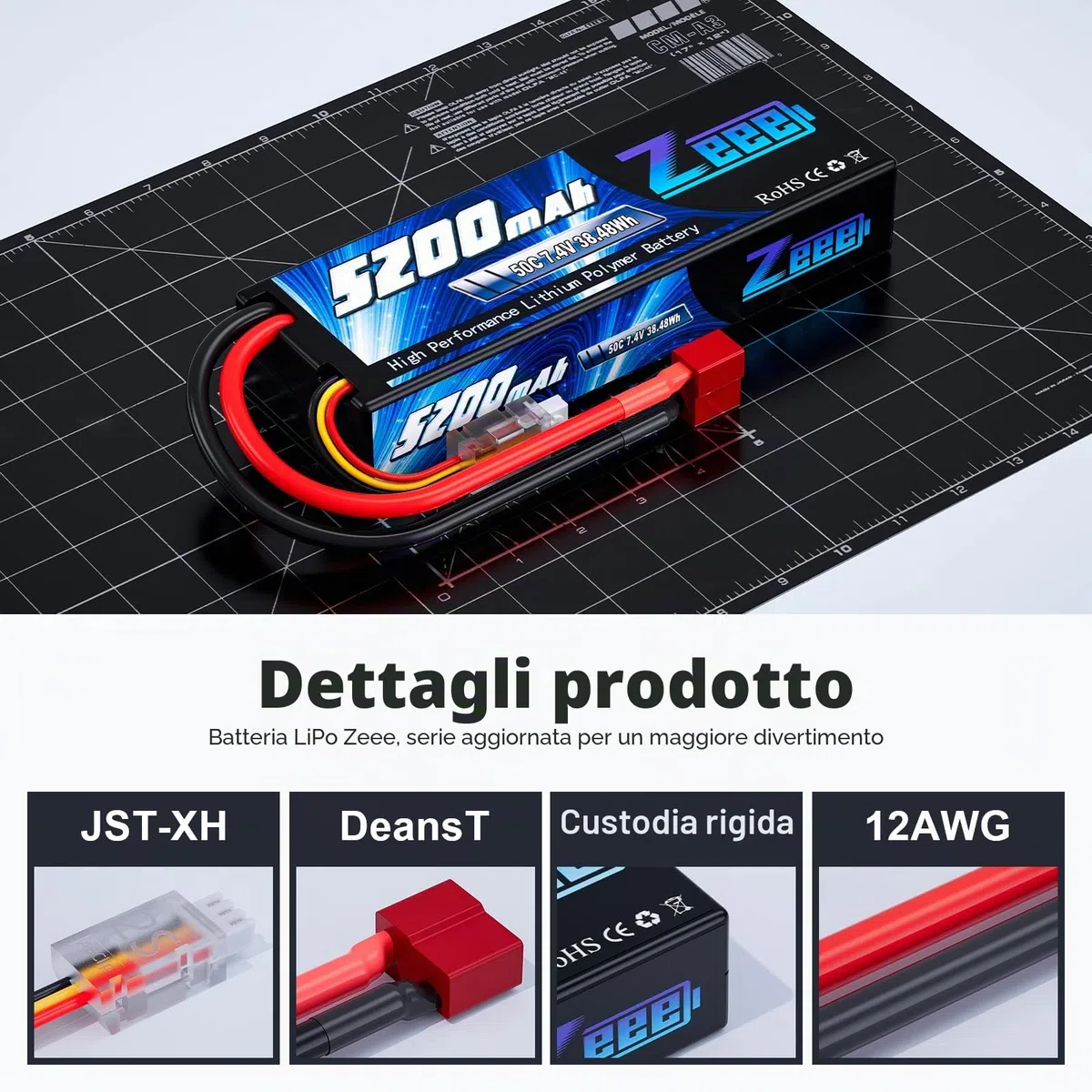 Zeee 2S Lipo Batteria 7,4V 50C 5200mAh RC Batteria Hardcase con Connectore Deans T Spina per RC Evader BX RC Veicolo Auto LKW Truggy RC Nave RC Modells RC Hobby (2 pezzi)
