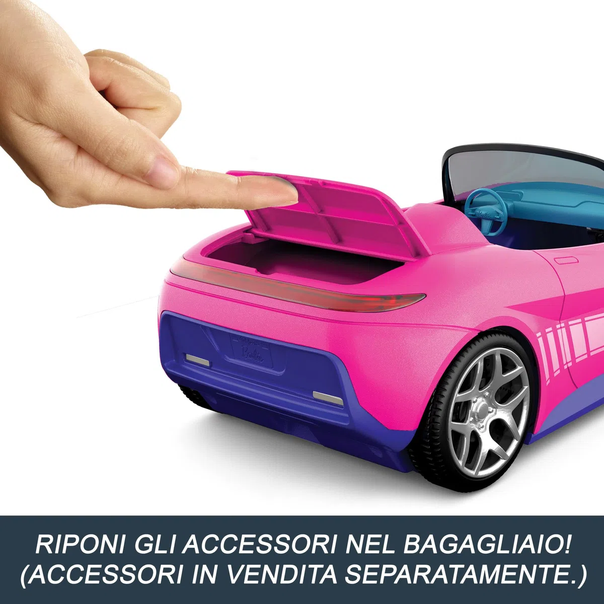 Hot Wheels Barbie - Cabrio RC, auto rosa telecomandata con sticker adesivi inclusi, posti per due bambole e bagagliaio apribile, giocattolo per bambini, 4+ anni, JBH05