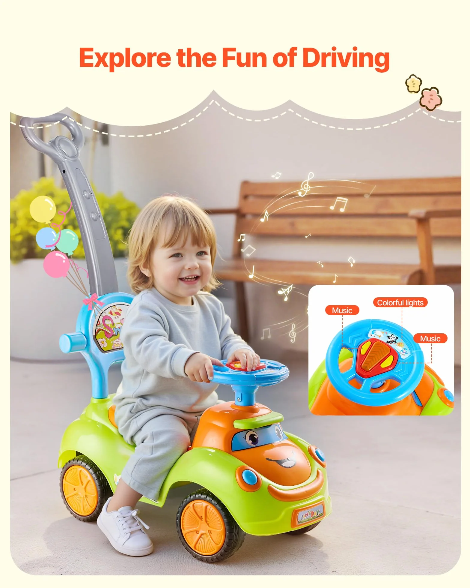 VEVOR Macchinina a Spinta Giocattolo Auto per Bambini, Capacità 25 kg, con Spondina di Sicurezza, Maniglia, Macchina Cavalcabile per Bambini per Sviluppo Muscolare ed Equilibrio