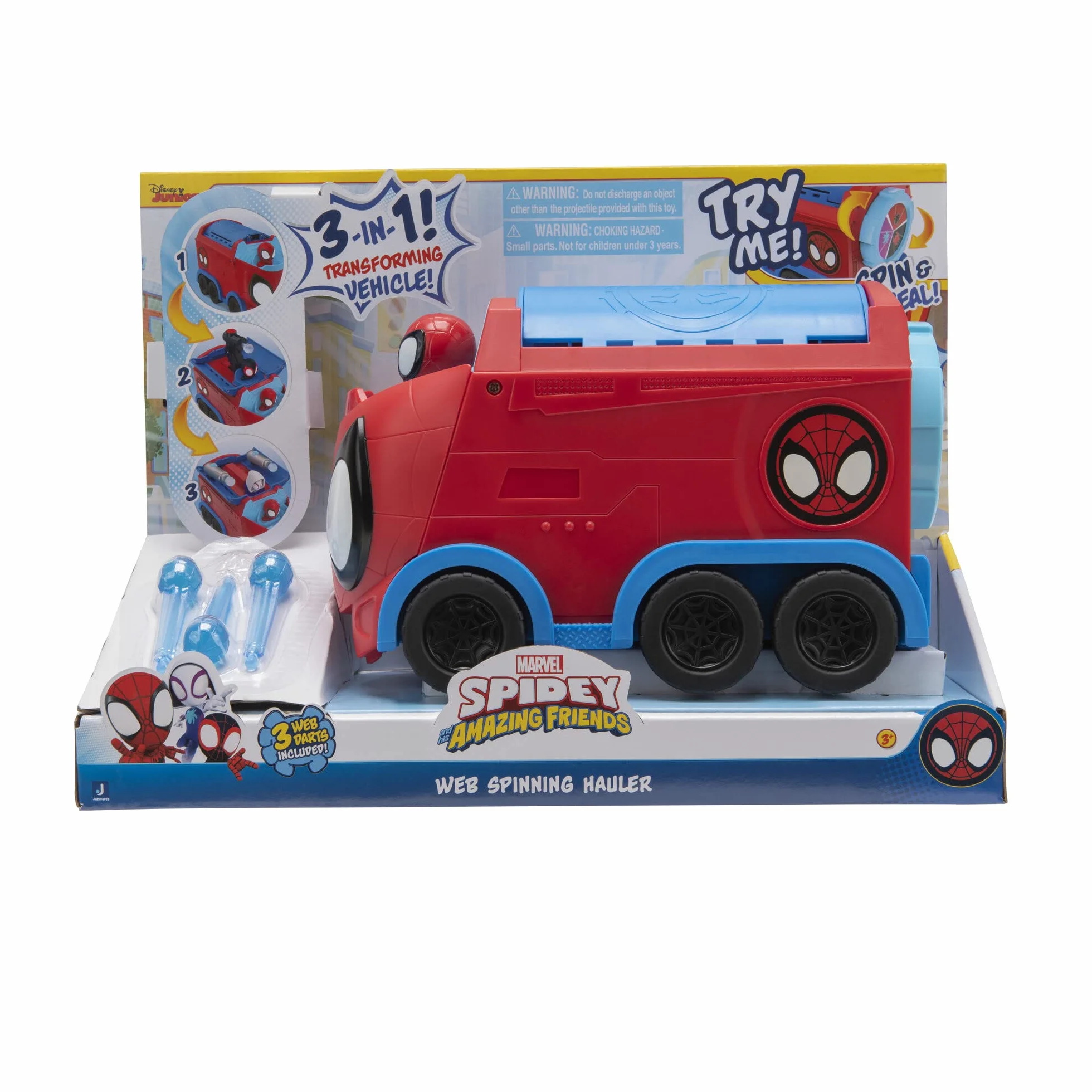 SPIDEY AND FRIENDS- Web Spinning Hauler-Veicolo trasformabile 3 in 1 da 20 cm-Giocattoli con i Tuoi amichevoli Spideys di quartiere, SNF0081