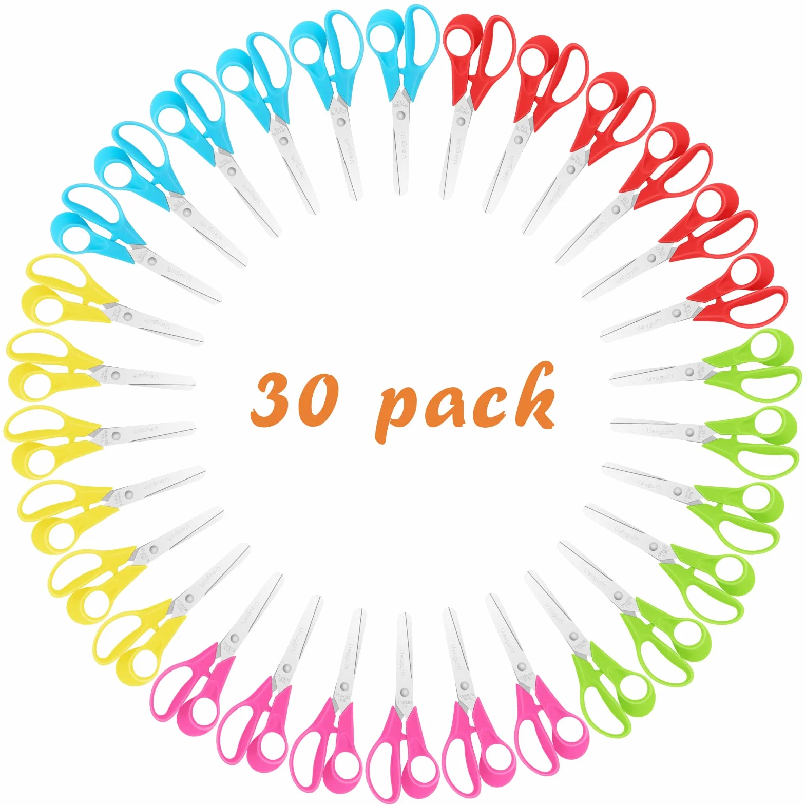 Forbici per bambini con lame a punta smussata in acciaio inossidabile e manico ergonomico, ideali per scuola e aule, colori multipli, 12,7 cm, confezione da 30